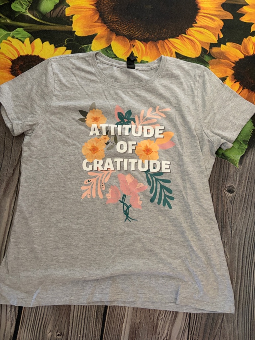 Gildan Gray Tee with Yellow Floral Accent